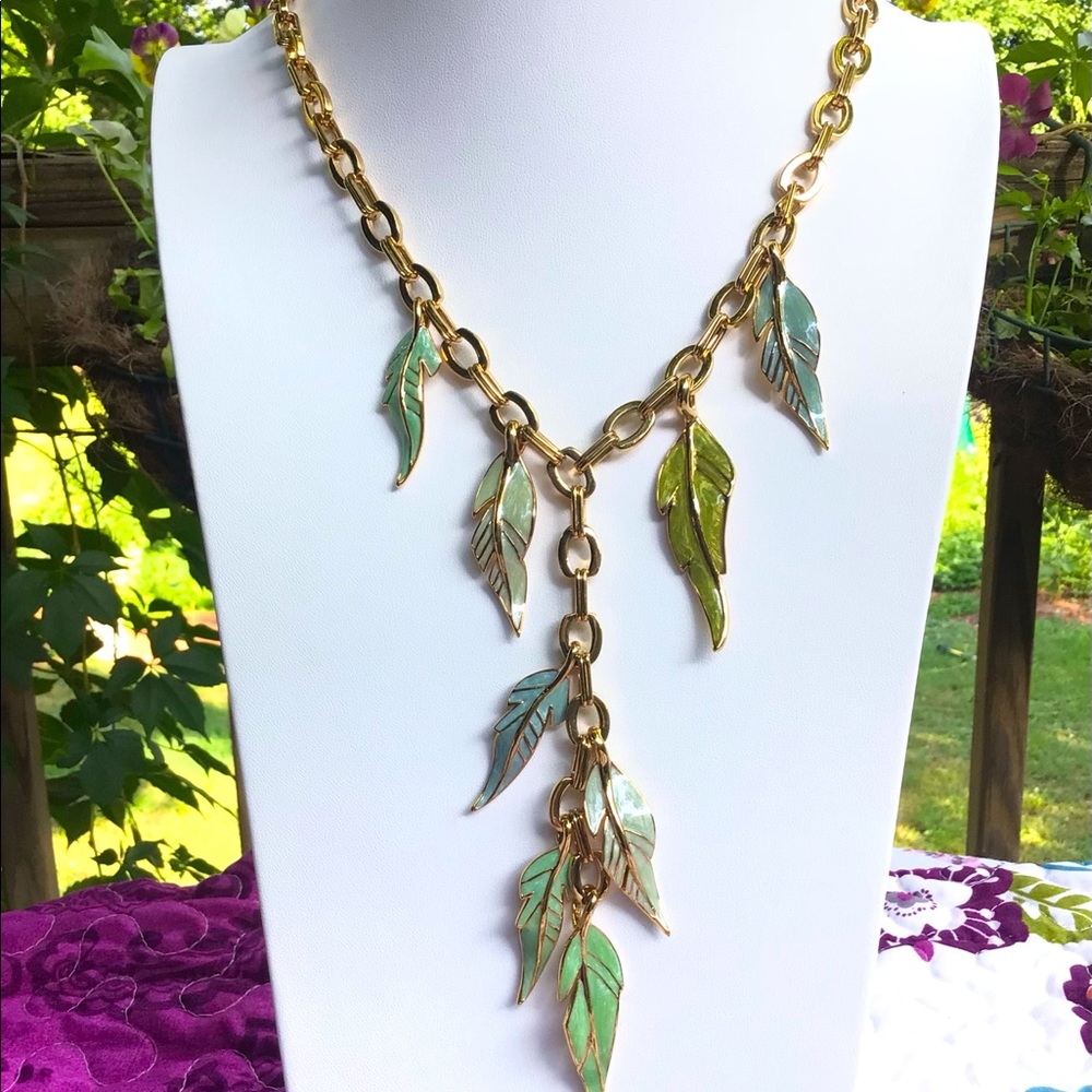 Bob Macke signed Statement enamel leaf necklace